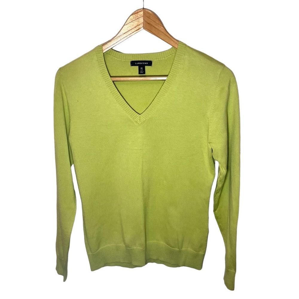 Land’s End Lime Green Long Sleeve Sweater Supima Baumwolle Cotton Size XS